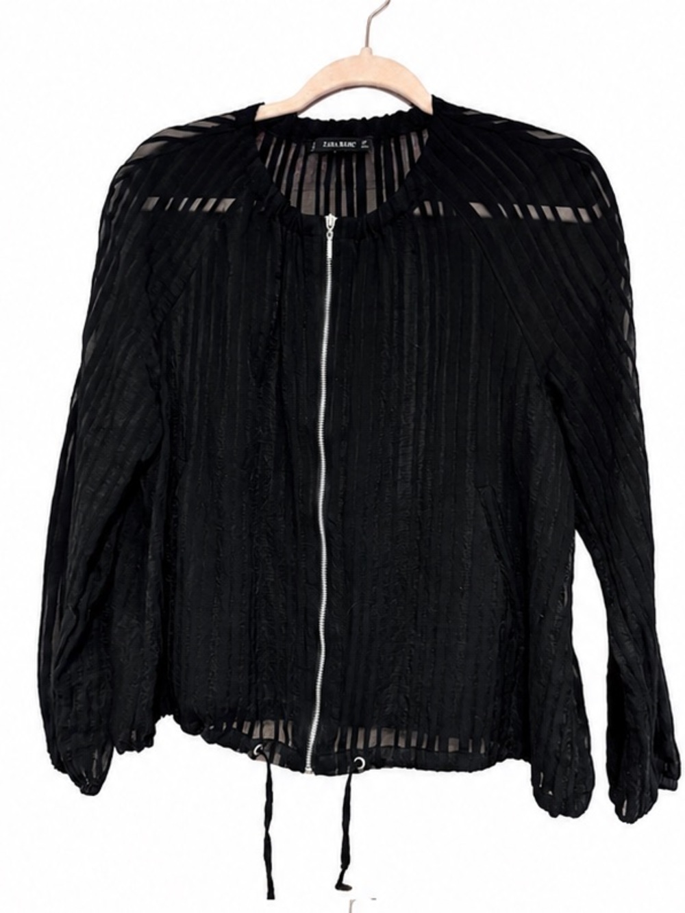 Zara Black Sheer Pleated Zip Jacket - Picture 2 of 4
